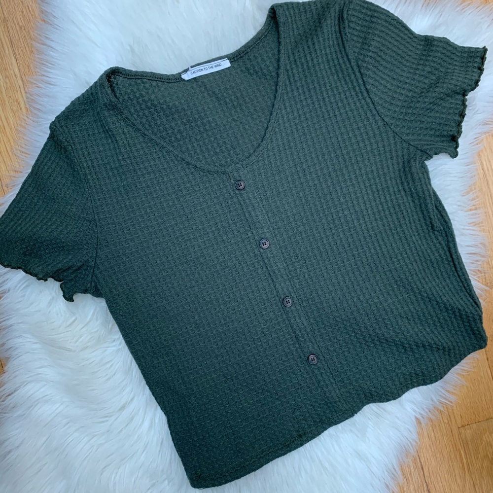 Caution to the Wind Thermal Knit Crop Tee